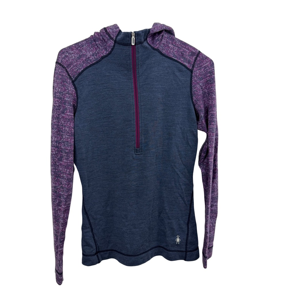 Smartwool Hoodie Womens M Blue Purple Half Zip 100% Merino Wool Activewear Top